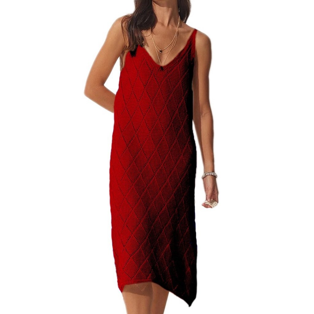 Nwt 100% Cotton Knit V-Neck Summer Dress Red